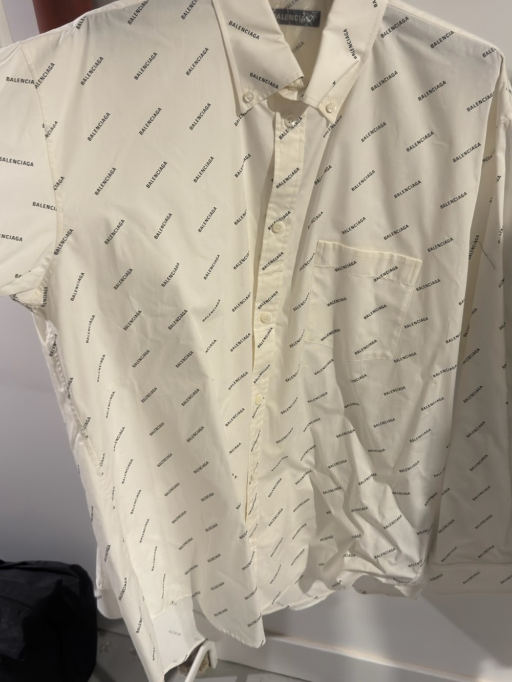 Balenciaga Cream Long-Sleeve Logo-Print Button-Down Shirt